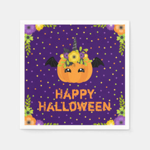 Unicorn Pumpkin Happy Halloween Paars Napkins Servet