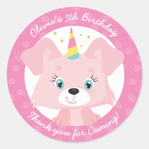 Unicorn Puppy Birthday Ronde Sticker