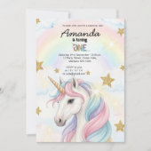 Unicorn Rainbow 1st Birthday Party Invitation (Devant)