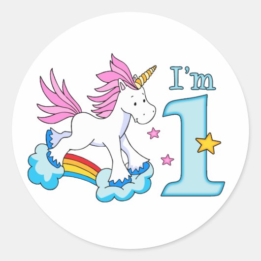 Unicorn Rainbow 1st Birthday Ronde Sticker (Voorkant)