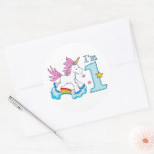 Unicorn Rainbow 1st Birthday Ronde Sticker (Envelop)