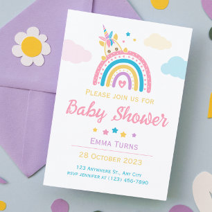 Unicorn Rainbow Baby shower Girl Kaart