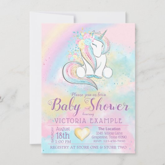 Unicorn Rainbow Baby Shower Invitations (Devant)