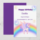 Unicorn Rainbow Birthday Invitation  (Devant / Derrière)