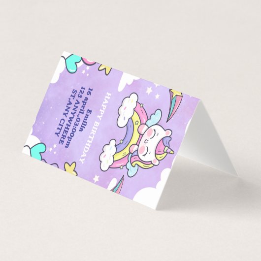 Unicorn Rainbow Birthday Invitation Folded Card (Front)