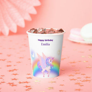 Unicorn Rainbow Birthday Invitation Paper cup Papieren Bekers