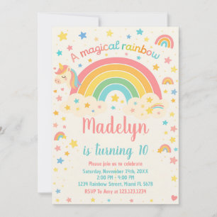 Unicorn Rainbow Birthday Uitnodiging