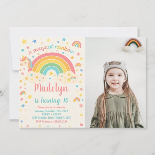 Unicorn Rainbow Birthday Uitnodiging (Voorkant)