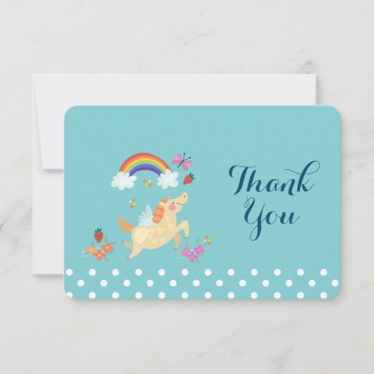 Unicorn Rainbow Clouds and Flowers Birthday Bedank Bedankkaart (Voorkant)
