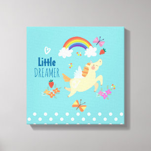 Unicorn Rainbow Clouds and Flowers Little Dreamwea Canvas Afdruk
