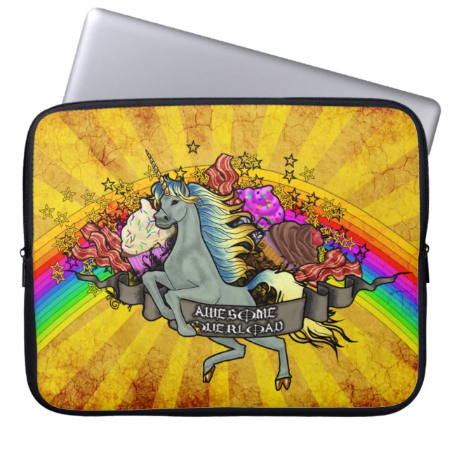 Unicorn Rainbow Cupcakes Bacon Fantasy Laptop Sleeve (Voorkant)