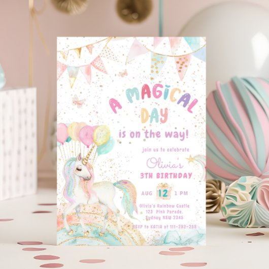 Unicorn Rainbow Cute Pastel Invitation Anniversair