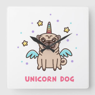 Unicorn Rainbow Dog Vierkante Klok
