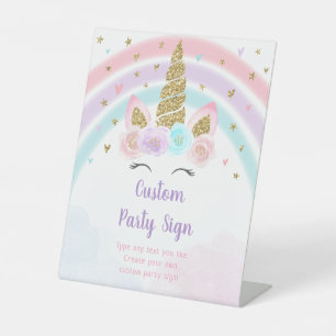 Unicorn Rainbow Editable Birthday Reclamebord Met Voetstuk