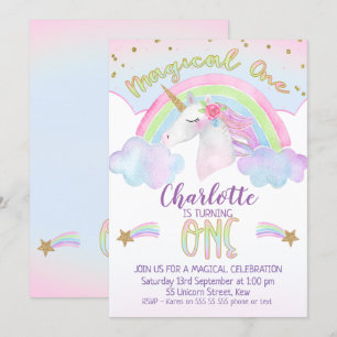 Unicorn Rainbow eerste verjaardag Kaart