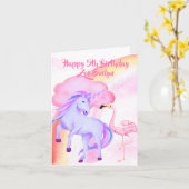 Unicorn Rainbow Flamingo Girls 5th Birthday Kaart (Gele Bloem)