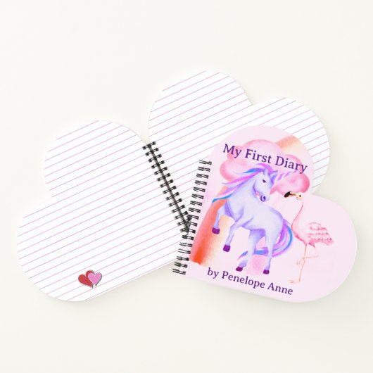 Unicorn Rainbow Flamingo Girls First Custom Diary Notitieboek (Binnen)