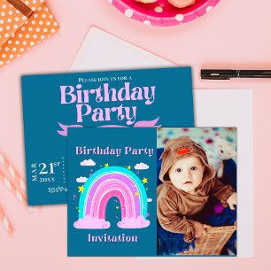 Unicorn Rainbow Foto Birthday Party Invitation Briefkaart