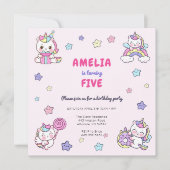 Unicorn Rainbow Girls Birthday Party Invitation (Devant)