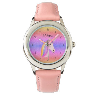  Unicorn Rainbow Glitter Girls gepersonaliseerd Horloge