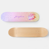 Unicorn rainbow glitter modern name personalized skateboard (Horizontaal)