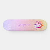 Unicorn rainbow glitter modern name personalized skateboard (Horizontaal)