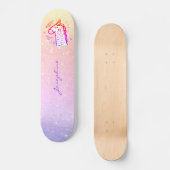 Unicorn rainbow glitter modern name personalized skateboard (Voorkant)