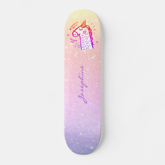Unicorn rainbow glitter modern name personalized skateboard (Voorkant)