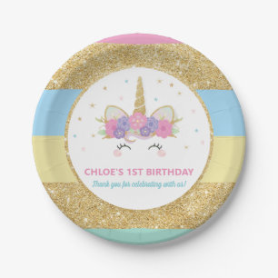 Unicorn Rainbow Gold Glitter Birthday Paper Papieren Bordje