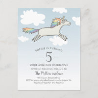 Unicorn Rainbow Hand Drawn Cute 5th Birthday