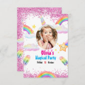Unicorn Rainbow Invitation Kaart (Voorkant / Achterkant)