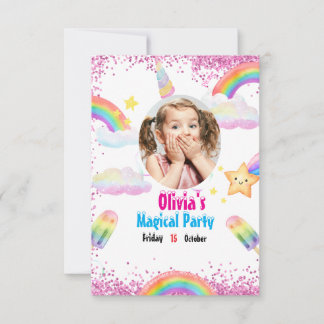 Unicorn Rainbow Invitation Kaart