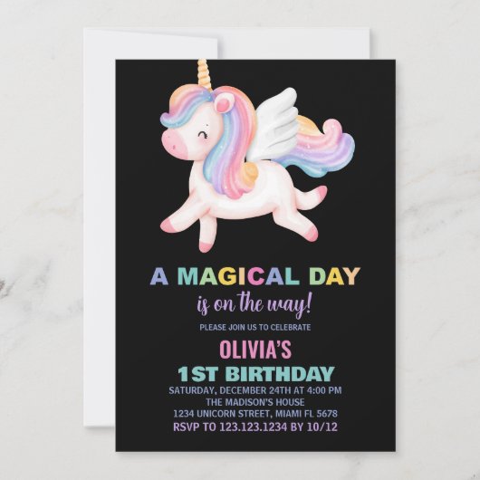 Unicorn Rainbow Invitations d'anniversaire (Devant)