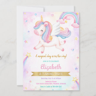 Unicorn Rainbow Magical Birthday Invitation Kaart
