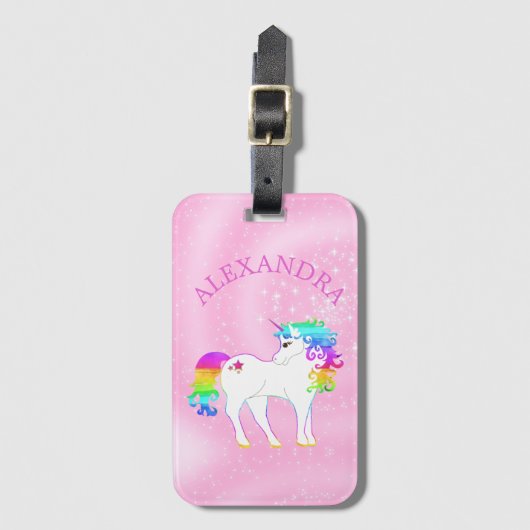 Unicorn Rainbow Magical Pink Cute School Bagagelabel (Voorkant (verticaal))