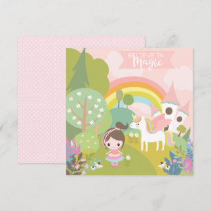 Unicorn Rainbow met Girl en Fantasy Castle