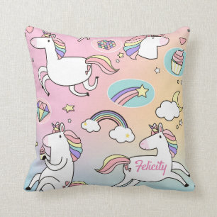 Unicorn Rainbow Monogram kleurrijk meisje Kussen