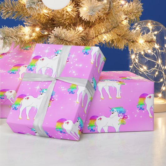 Unicorn Rainbow Paars Cute Cadeaupapier (Feestdagen)