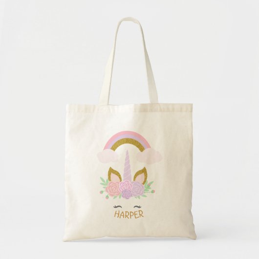 Unicorn Rainbow Personalized Canvas tas (Voorkant)