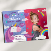 Unicorn Rainbow Photo Anniversaire Fête Invitation