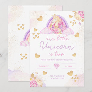 Unicorn Rainbow Pink Birthday Uitnodiging voor mei
