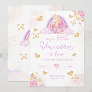 Unicorn Rainbow Pink Birthday Uitnodiging voor mei