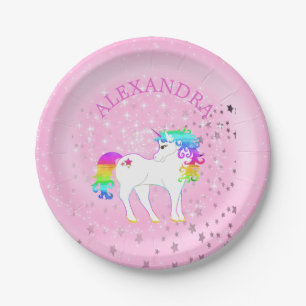 Unicorn Rainbow Pink Cute Birthday Papieren Bordje