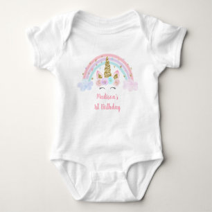 Unicorn Rainbow Pink Gold 1e verjaardag Romper