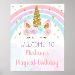 Unicorn Rainbow Pink Gold Birthday Poster