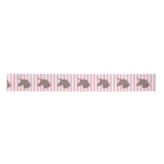 Unicorn Rainbow Pink Stripe Ribbon Lint (Voorkant)