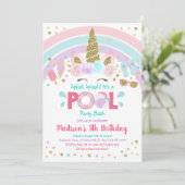 Unicorn Rainbow Pool Birthday Kaart (Staand voorkant)