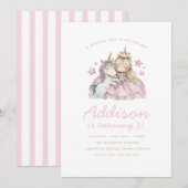 Unicorn Rainbow Princess Invitation de fête d'anni (Devant / Derrière)