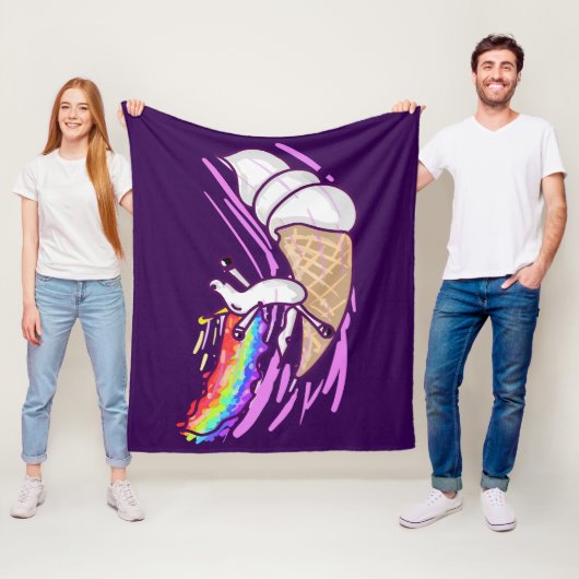 Unicorn Rainbow Riding Ice Cream Cone Fleece Deken (In situ)