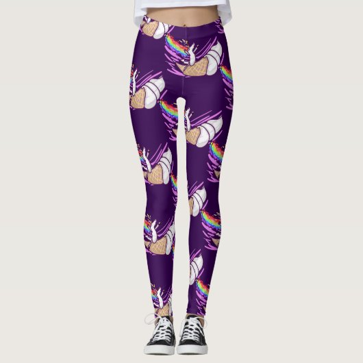 Unicorn Rainbow Riding Ice Cream Cone Leggings (Voorkant)